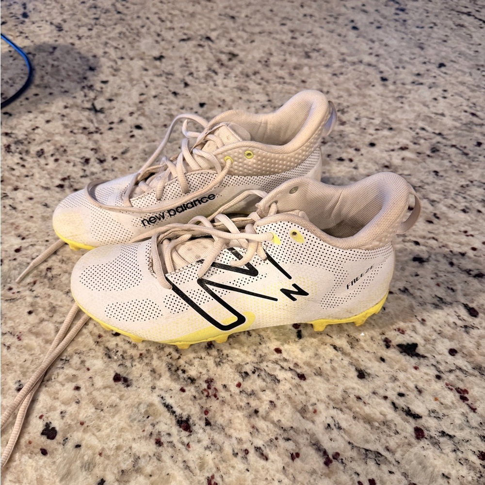 New Balance Kids White and Yellow Athletic Cleats